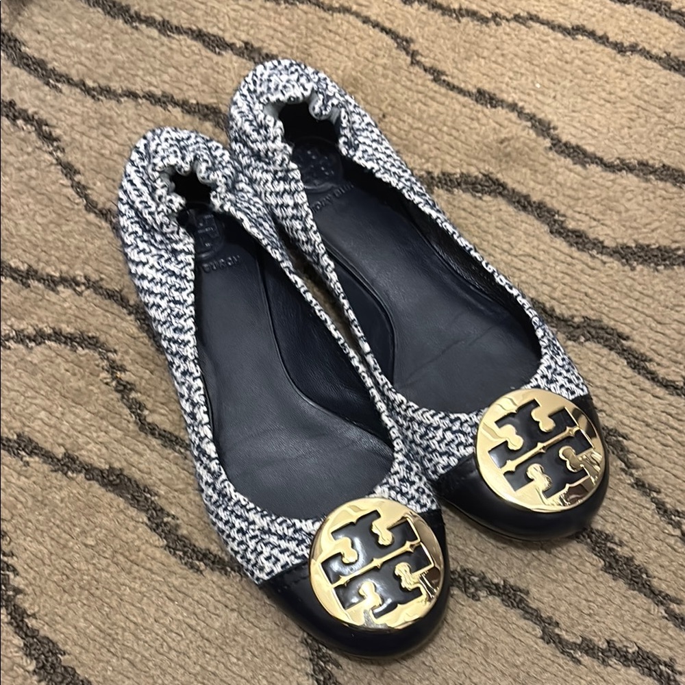 Tory Burch Black and White Snakeskin Flats